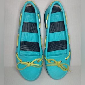 Crocs Womens Turquoise & Navy Pool Boat Shoes Beach Line Slip On Flats Size 6